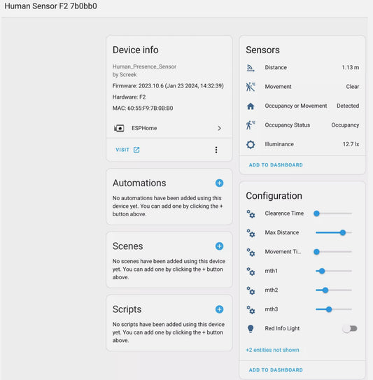 Human Sensor F2 For Home Assistant By SCREEK (LD1125F + ESP32C3 + ESPHOME)
